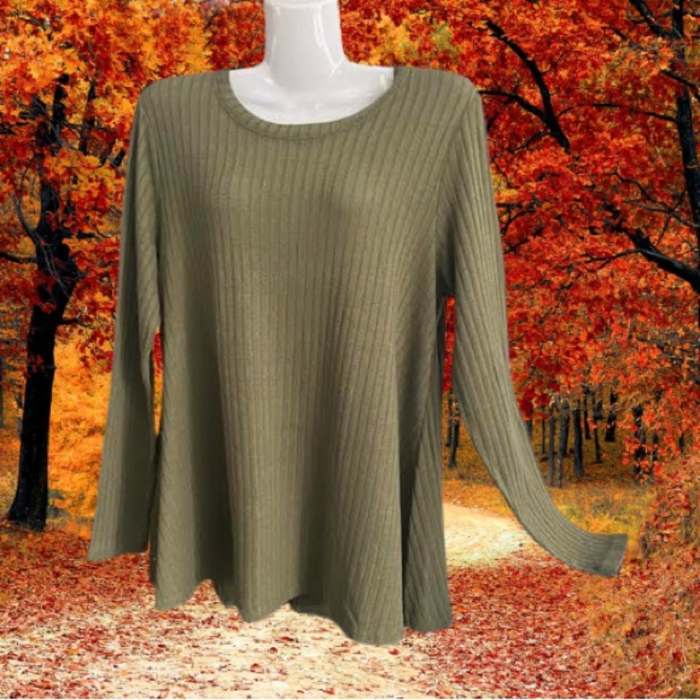 Army Green Ribbed Awake Top - Picture 9 of 12